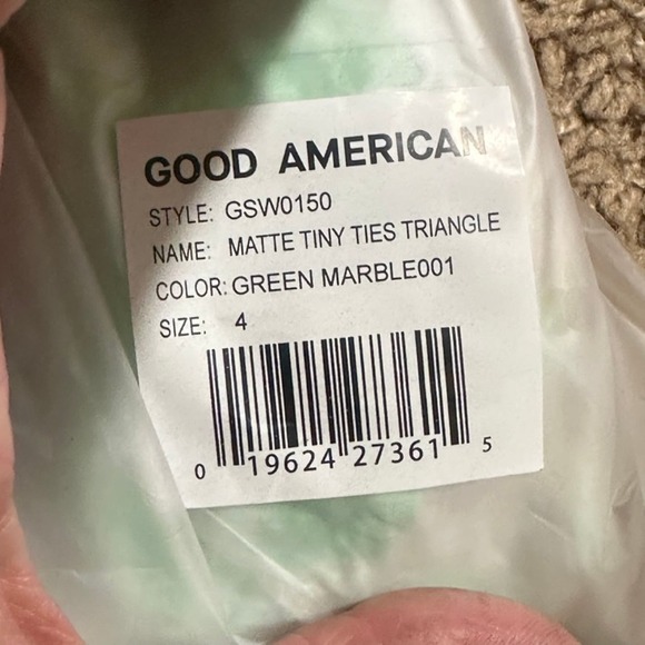 NWT GOOD AMERICAN Matte Tiny Tie Triangle Top Fixed Bottom Green Marble XL (4) b - Picture 5 of 9
